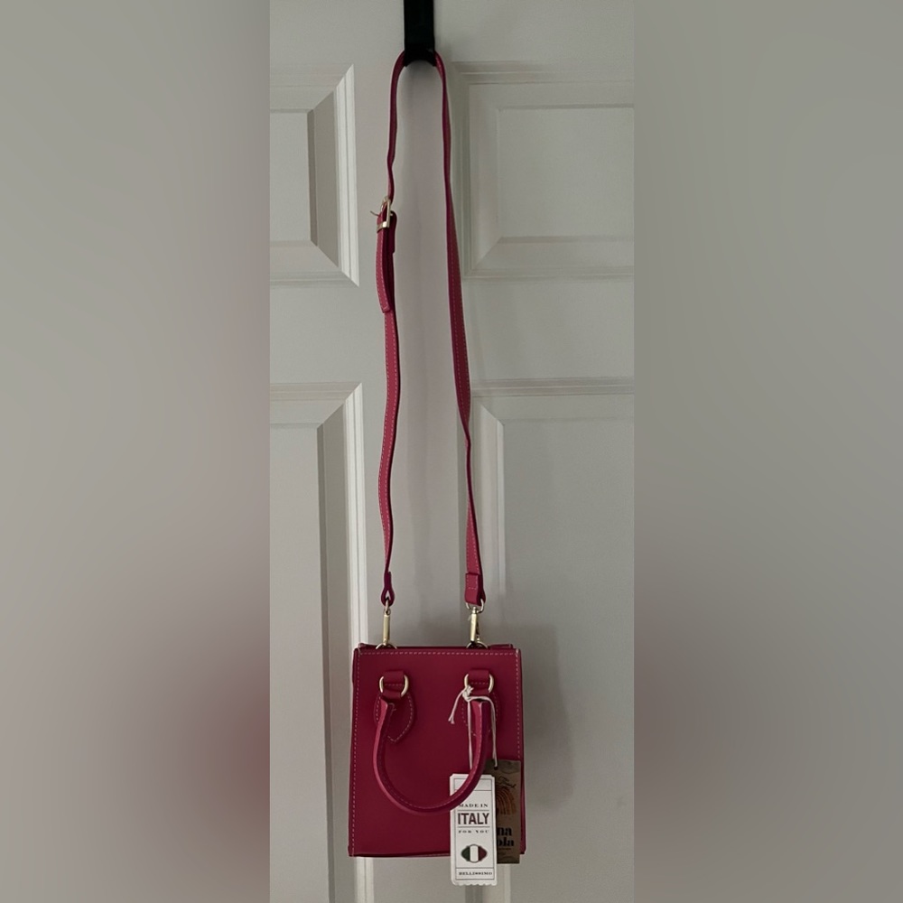 ANNA PAOLA Fuschia , Made In Italy Leather Mini Crossbody pop of color